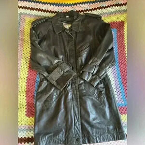 Women’s Vintage ADA Chocolate Brown Leather  Trench Coat Size M